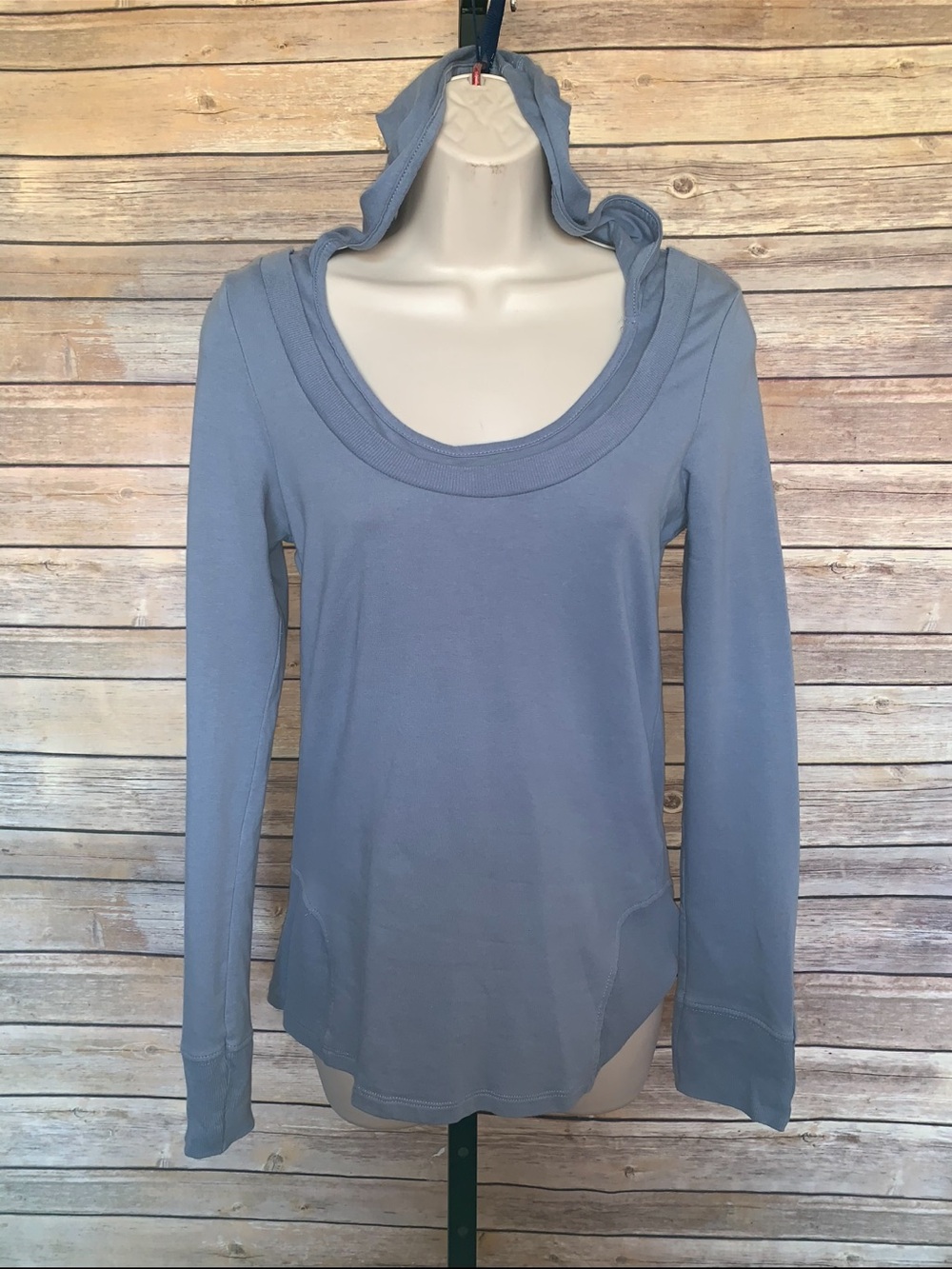 BCBG Paris Scoop Neck Hooded Long-Sleeve Top - Size Small